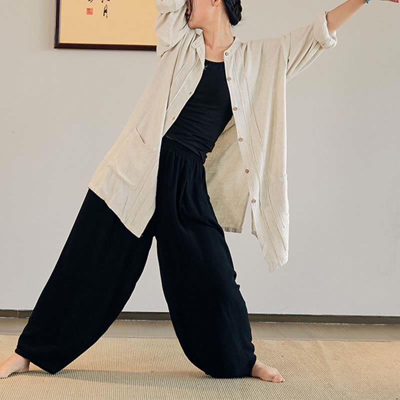 Buddha Stones Plain Long Sleeve Coat Jacket Top Wide Leg Pants Zen Tai Chi Yoga Meditation Clothing - image 21