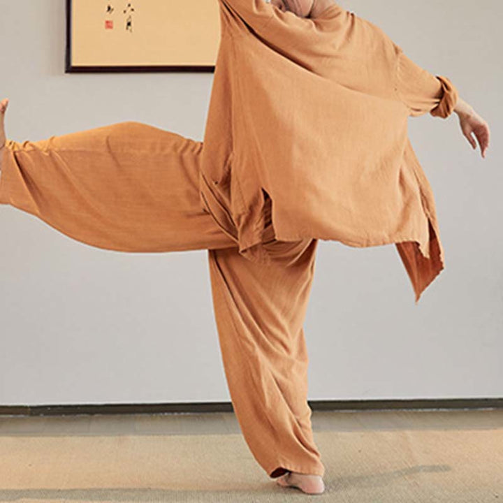 Buddha Stones Plain Long Sleeve Coat Jacket Top Wide Leg Pants Zen Tai Chi Yoga Meditation Clothing - image 27