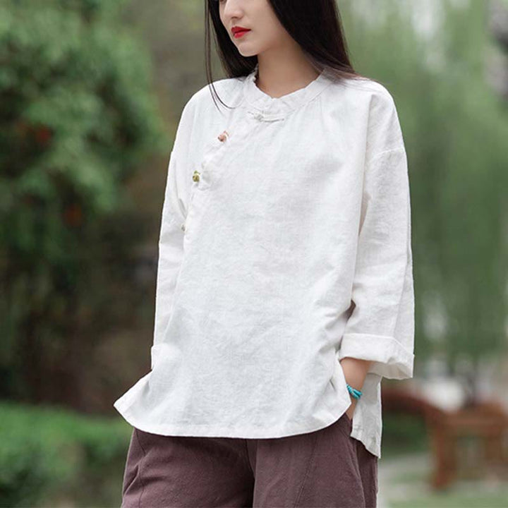 Buddha Stones Ramie Linen Blouse Women Shirt Top Chinese Hanfu Style Clothing - image 12