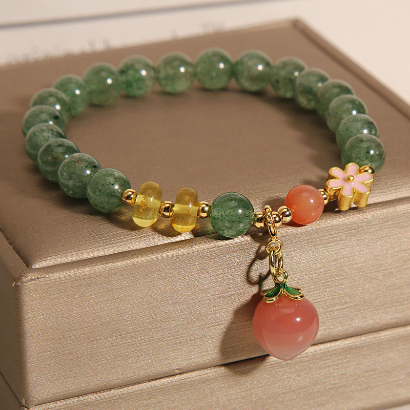 Buddha Stones Natural Green Strawberry Quartz Love Peach Charm Bracelet - image 1