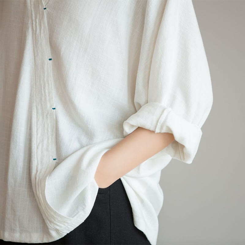 Buddha Stones V-Neck Blouse Women Shirt Long Sleeve Top Chinese Hanfu Style Clothing - image 6