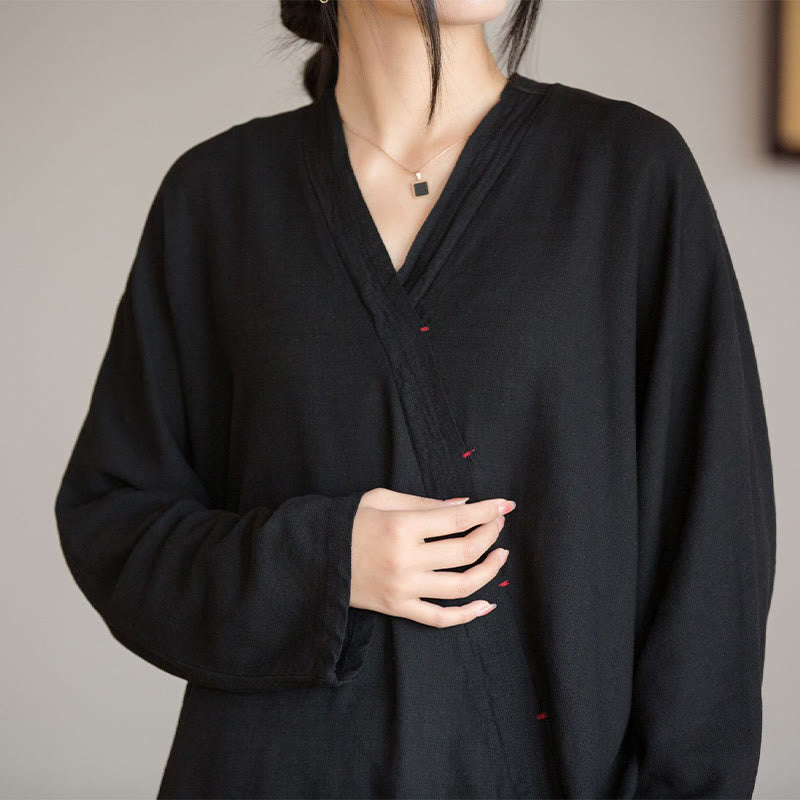 Buddha Stones V-Neck Blouse Women Shirt Long Sleeve Top Chinese Hanfu Style Clothing - image 16