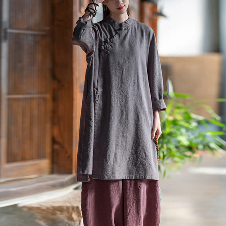 Buddha Stones Vintage Cotton Linen Blouse Women Long Sleeve Shirt Chinese Hanfu Top - image 10