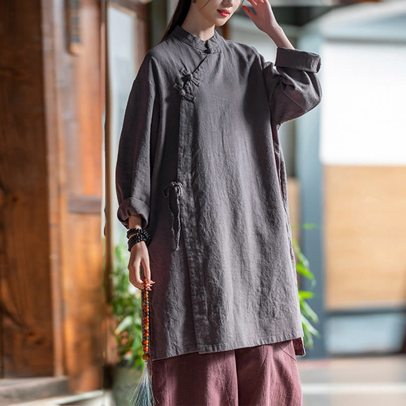 Buddha Stones Vintage Cotton Linen Blouse Women Long Sleeve Shirt Chinese Hanfu Top - image 9