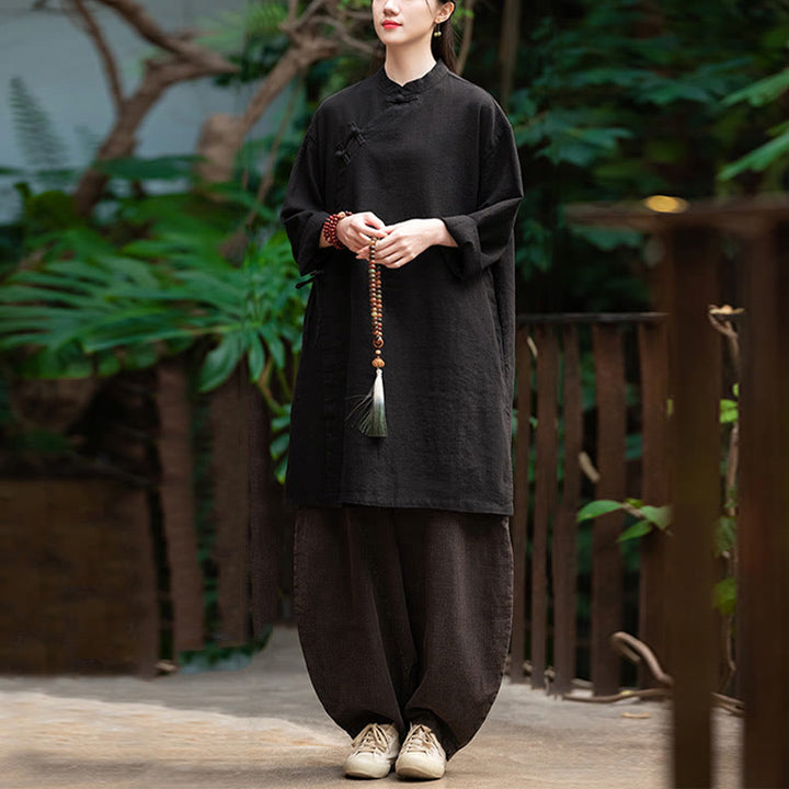 Buddha Stones Vintage Cotton Linen Blouse Women Long Sleeve Shirt Chinese Hanfu Top - image 21