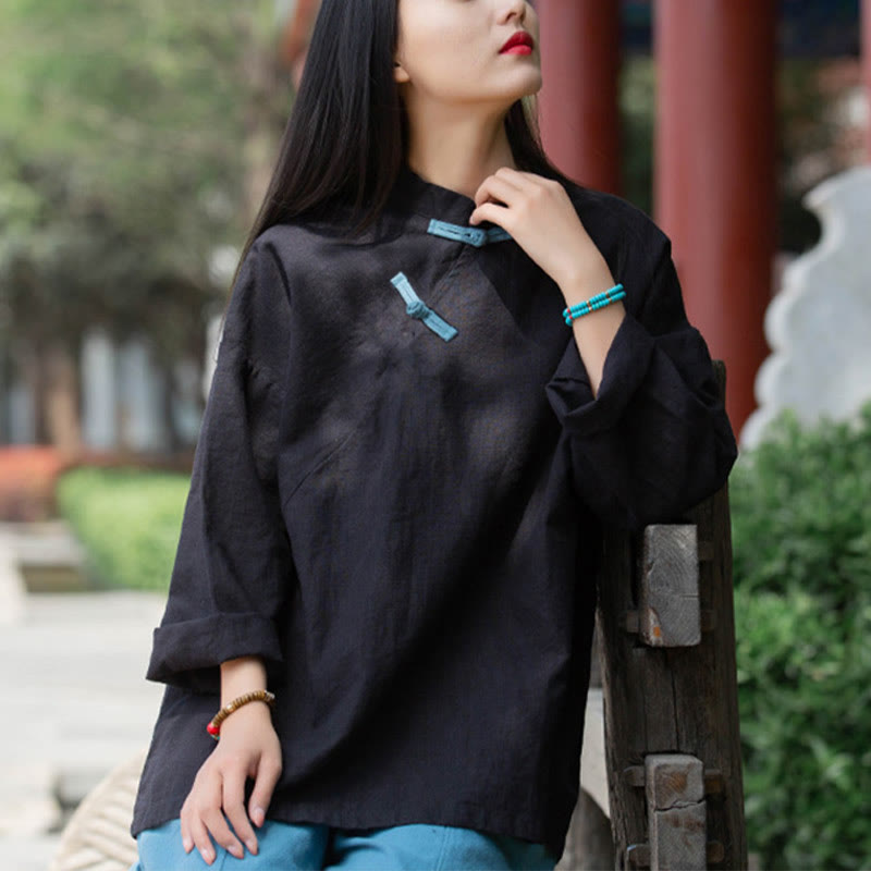 Buddha Stones Ramie Linen Loose Blouse Women Long Sleeve Shirt Chinese Hanfu Top - image 12