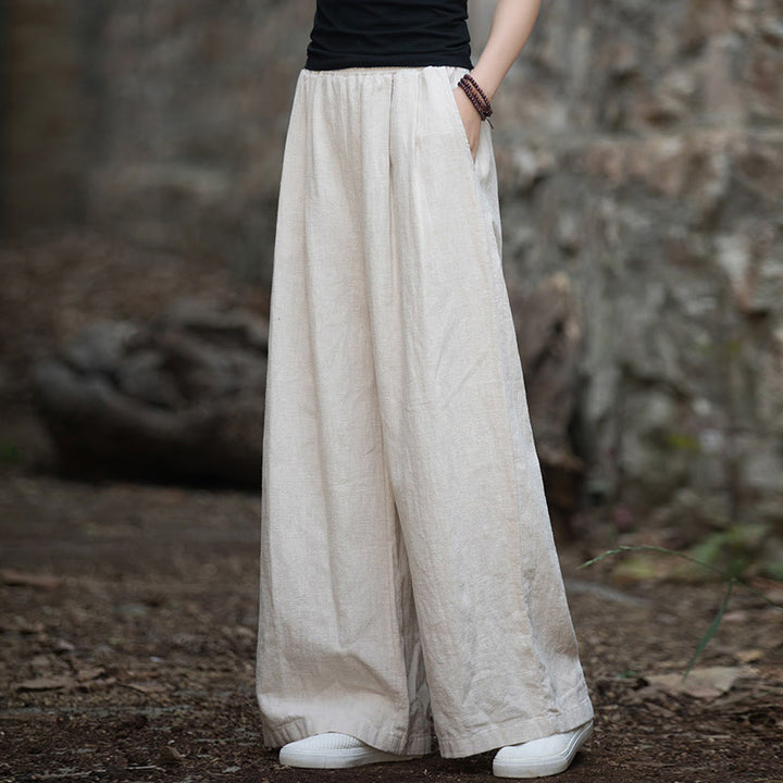 Buddha Stones Retro Wide Leg Pants Casual Women's Yoga Pants With Pockets - Beige-US2-12，UK/AU6-16，EU34-44 (F) - image 10