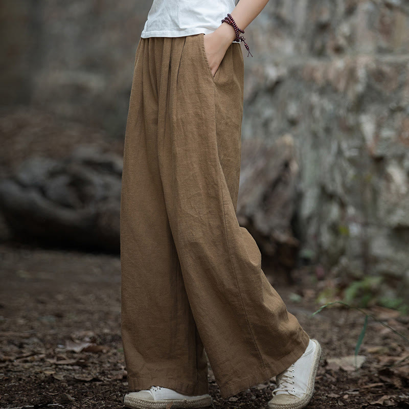 Buddha Stones Retro Wide Leg Pants Casual Women's Yoga Pants With Pockets - Brown-US2-12，UK/AU6-16，EU34-44 (F) - image 28