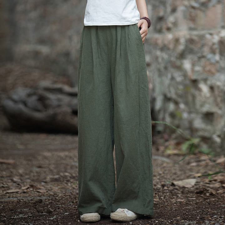 Buddha Stones Retro Wide Leg Pants Casual Women's Yoga Pants With Pockets - Dark Green-US2-12，UK/AU6-16，EU34-44 (F) - image 32