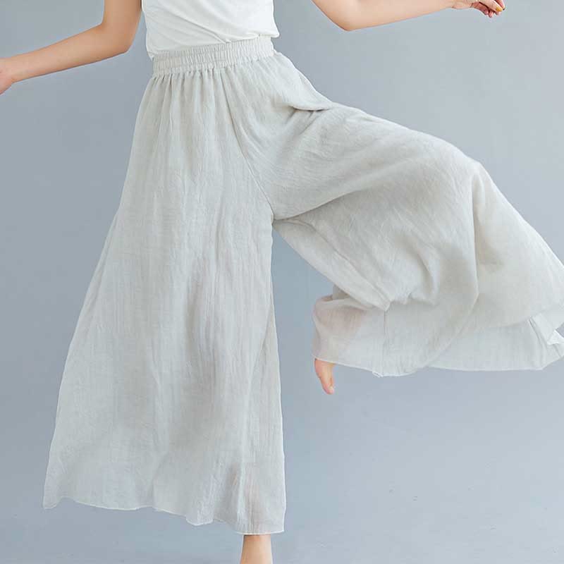 Buddha Stones Women Casual Loose Cotton Linen Wide Leg Pants For Yoga Dance - Beige - US2，UK/AU6，EU34 (M) - image 0