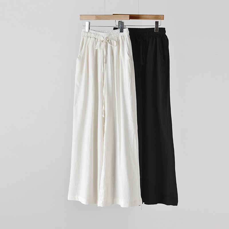 Buddha Stones Loose Cotton Linen Drawstring Wide Leg Pants With Pockets - image 27