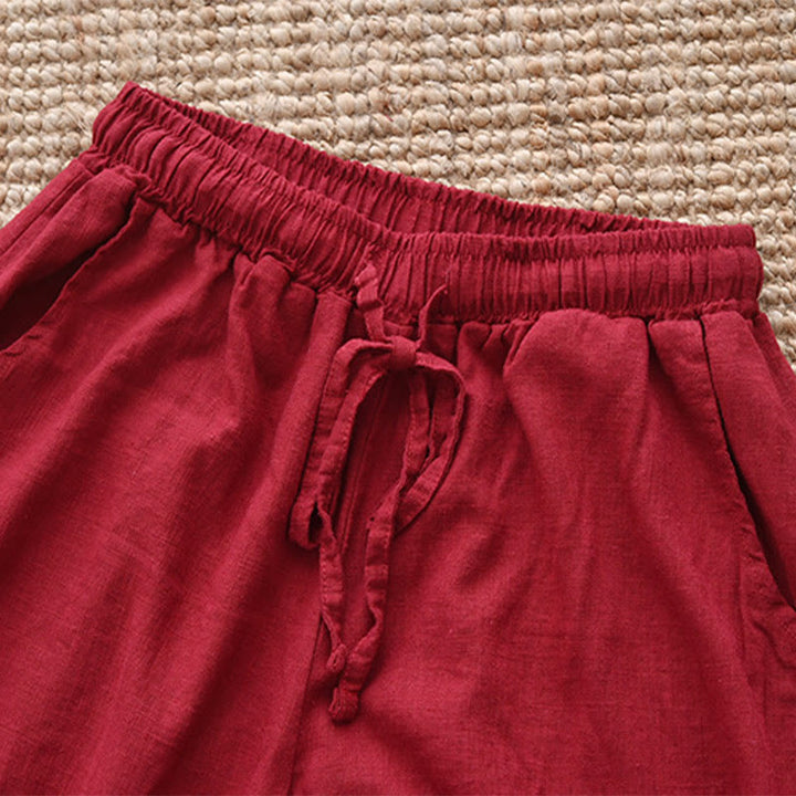 Buddha Stones Loose Cotton Linen Drawstring Wide Leg Pants With Pockets - image 23