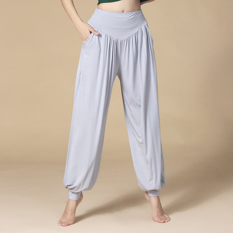 Buddha Stones Solid Color Modal Yoga Dance High Waist Harem Pants With Pockets - Gray - US14，UK/AU18，EU46 (3XL) - image 0
