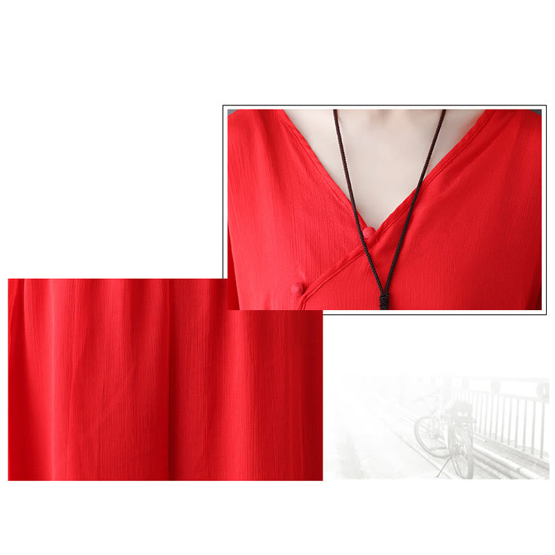 Buddha Stones V-Neck Midi Tunic Dress Wide Leg Pants Meditation Zen Practice Dance Clothing - image 19