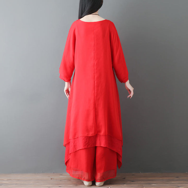 Buddha Stones V-Neck Midi Tunic Dress Wide Leg Pants Meditation Zen Practice Dance Clothing - image 11