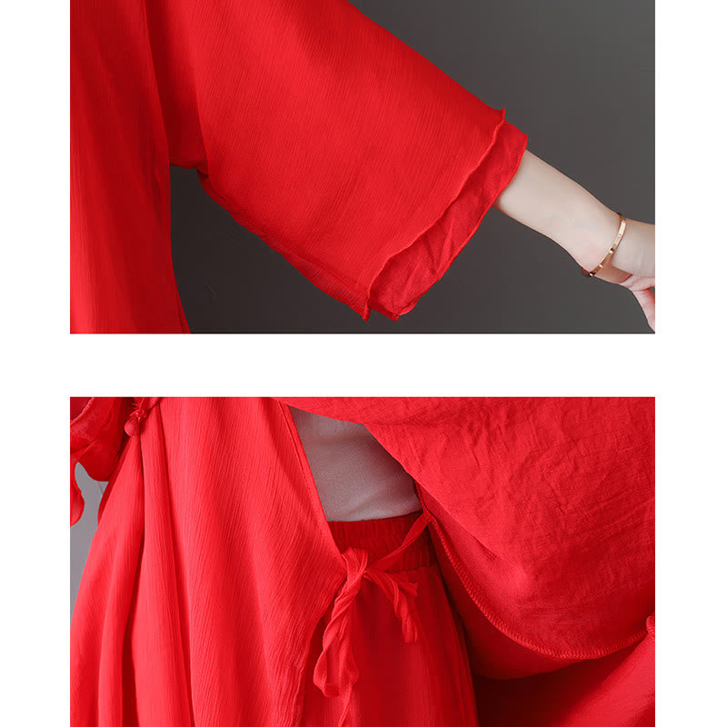 Buddha Stones V-Neck Midi Tunic Dress Wide Leg Pants Meditation Zen Practice Dance Clothing - image 17