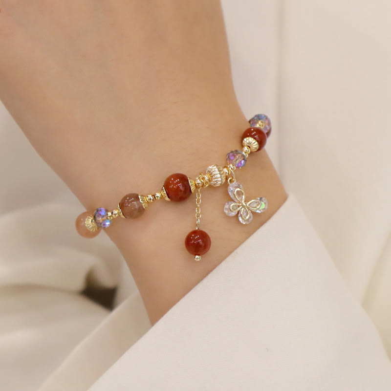 Buddha Stones Natural Fu Lu Shou Rainbow Crystal Rutilated Quartz Wealth Butterfly Charm Bracelet - image 6