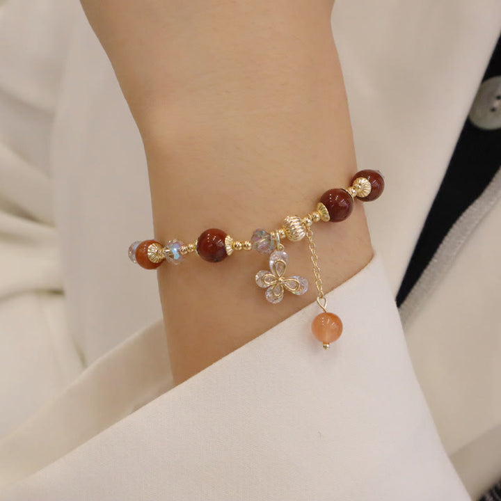 Buddha Stones Natural Fu Lu Shou Rainbow Crystal Rutilated Quartz Wealth Butterfly Charm Bracelet - image 11