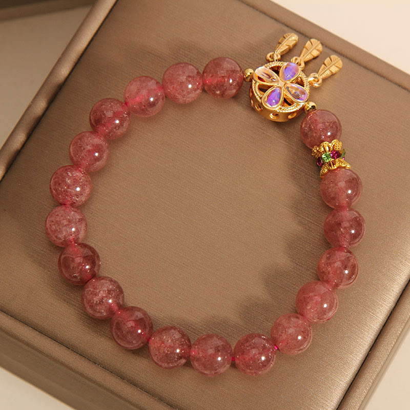 Buddha Stones Natural Strawberry Quartz Four Leaf Clover Dreamcatcher Charm Love Bracelet - image 4