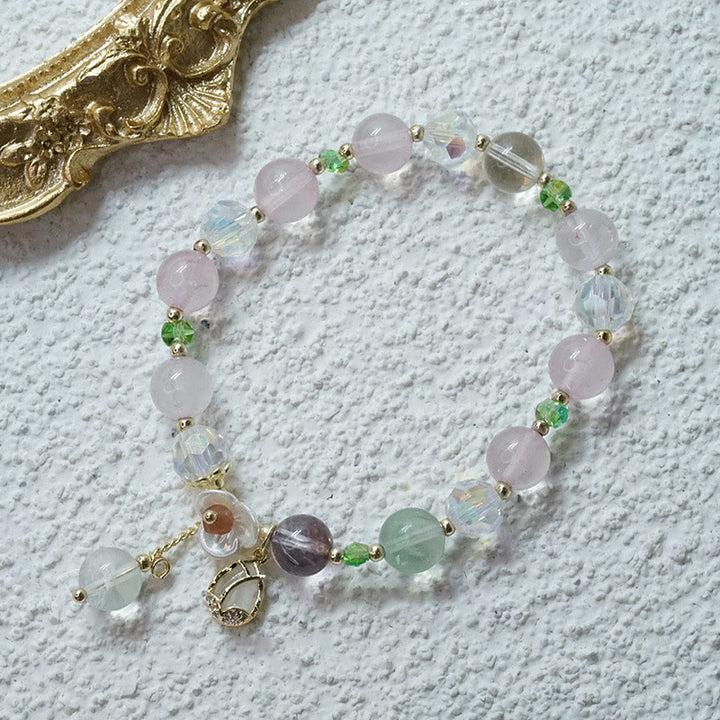 Buddha Stones Strawberry Quartz Rutilated Quartz Fluorite Flower Healing Bracelet - Fluorite(Wrist Circumference 14-16cm) - image 24