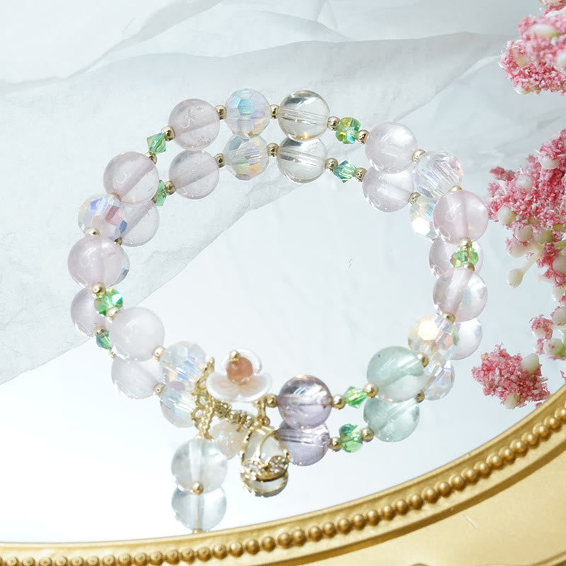 Buddha Stones Strawberry Quartz Rutilated Quartz Fluorite Flower Healing Bracelet - image 28