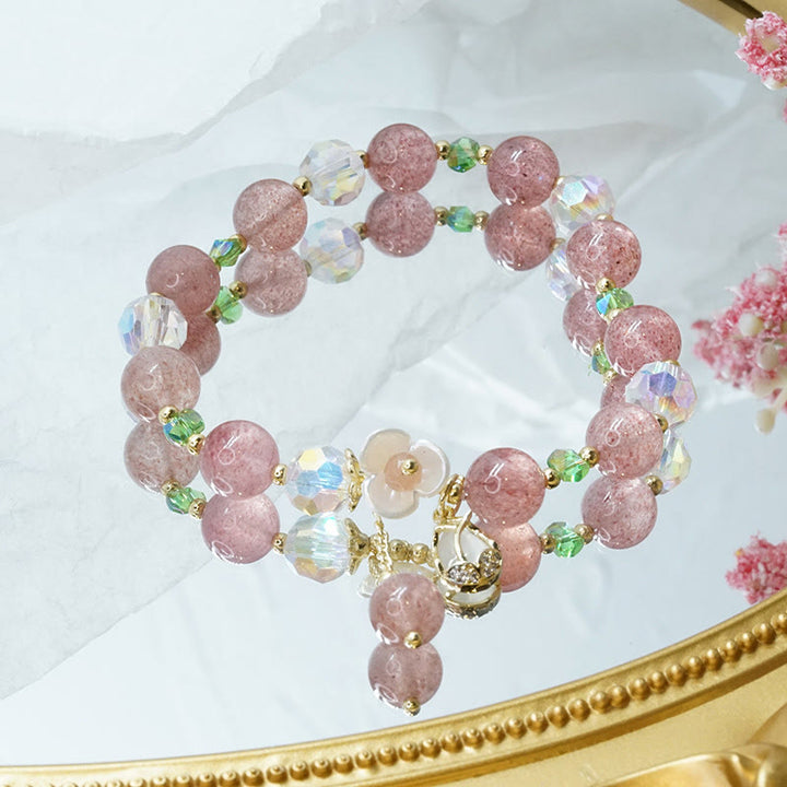 Buddha Stones Strawberry Quartz Rutilated Quartz Fluorite Flower Healing Bracelet - image 9