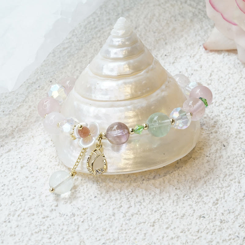 Buddha Stones Strawberry Quartz Rutilated Quartz Fluorite Flower Healing Bracelet - image 27