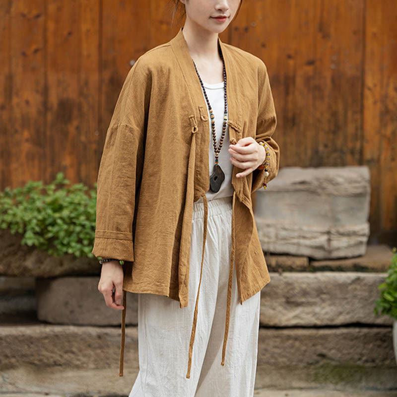 Buddha Stones Frog-Button Hanfu Design Shirt Top Ramie Linen Jacket - image 1