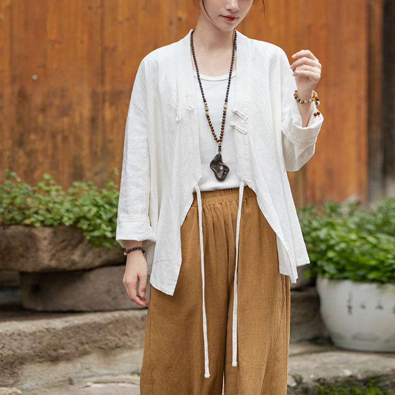 Buddha Stones Frog-Button Hanfu Design Shirt Top Ramie Linen Jacket - image 11