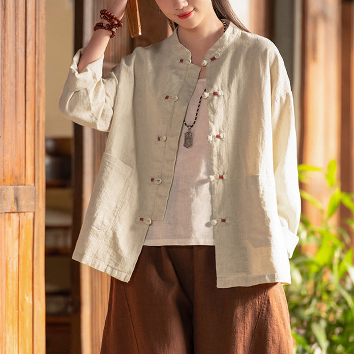 Buddha Stones Frog-Button Shirt Zen Meditation Top Clothing Cotton Linen Jacket - image 1