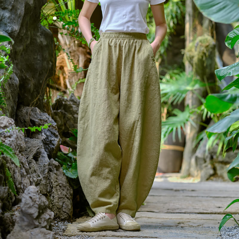 Buddha Stones Solid Color Loose Yoga Harem Pants With Pockets - image 1
