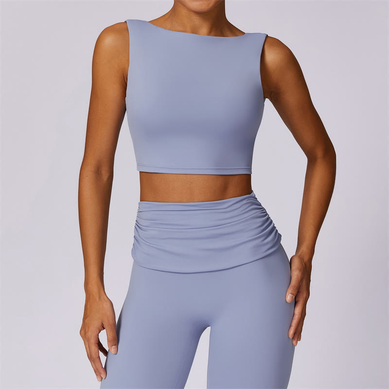 Buddha Stones Sleeveless Backless Strap Tank Top Bra Flared Pants Sports Fitness Yoga - LightSteelBlue - Top - US8-10，UK/AU12-14，EU40-42 (XL) - image 1