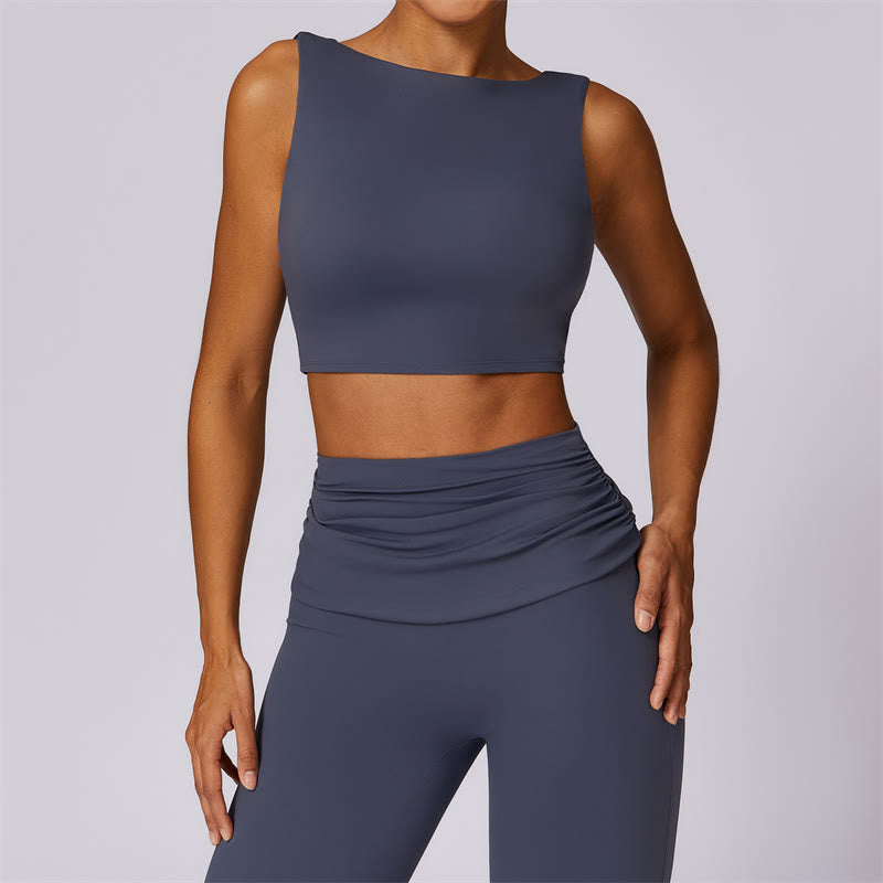 Buddha Stones Sleeveless Backless Strap Tank Top Bra Flared Pants Sports Fitness Yoga - SteelBlue - Top - US8-10，UK/AU12-14，EU40-42 (XL) - image 41