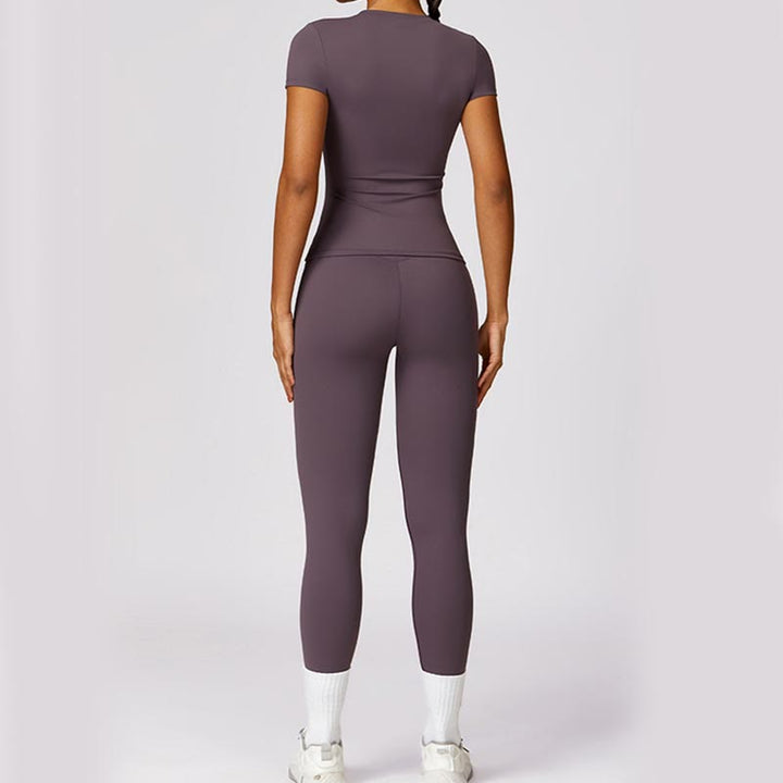 Buddha Stones Women Short Sleeve T-Shirt Top High Waist Leggings Pants For Sports Yoga - image 48