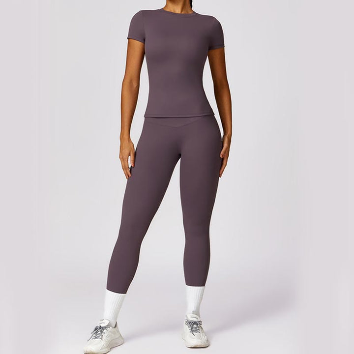 Buddha Stones Women Short Sleeve T-Shirt Top High Waist Leggings Pants For Sports Yoga - image 47