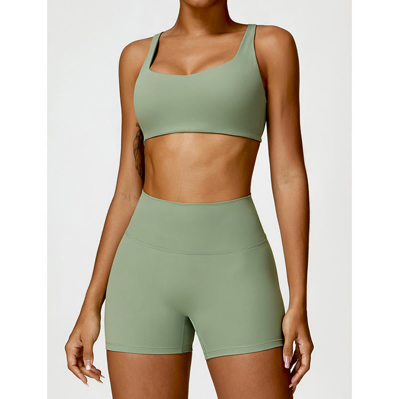Buddha Stones Gym Sports Yoga Backless Bra Crop Tank Top Shorts - image 26