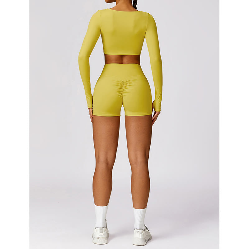 Buddha Stones Gym Sports Yoga Backless Bra Crop Tank Top Breathable Shorts - image 41