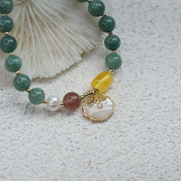 Buddha Stones Jade Sea shell Ruyi Lock Luck Bracelet - image 6