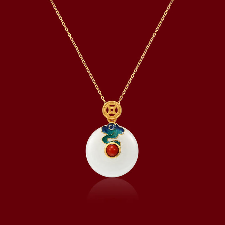 Buddha Stones Jade Copper Coins Auspicious Clouds Prosperity Necklace Pendant Bracelet Ring Earrings - Necklace(Necklace Length: 45cm) - image 1