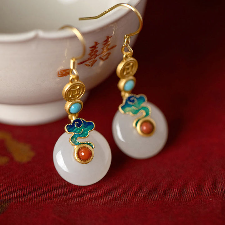 Buddha Stones Jade Copper Coins Auspicious Clouds Prosperity Necklace Pendant Bracelet Ring Earrings - image 7