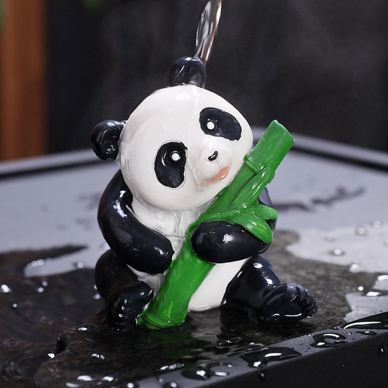Buddha Stones Color Changing Small Cute Panda Bamboo Tea Pet Resin Home Figurine Decoration - Panda Bamboo 6*6.5*9cm - image 0