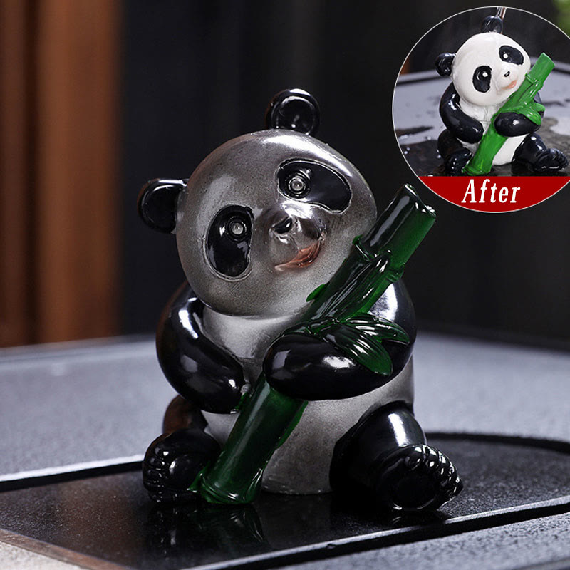 Buddha Stones Color Changing Small Cute Panda Bamboo Tea Pet Resin Home Figurine Decoration - image 1