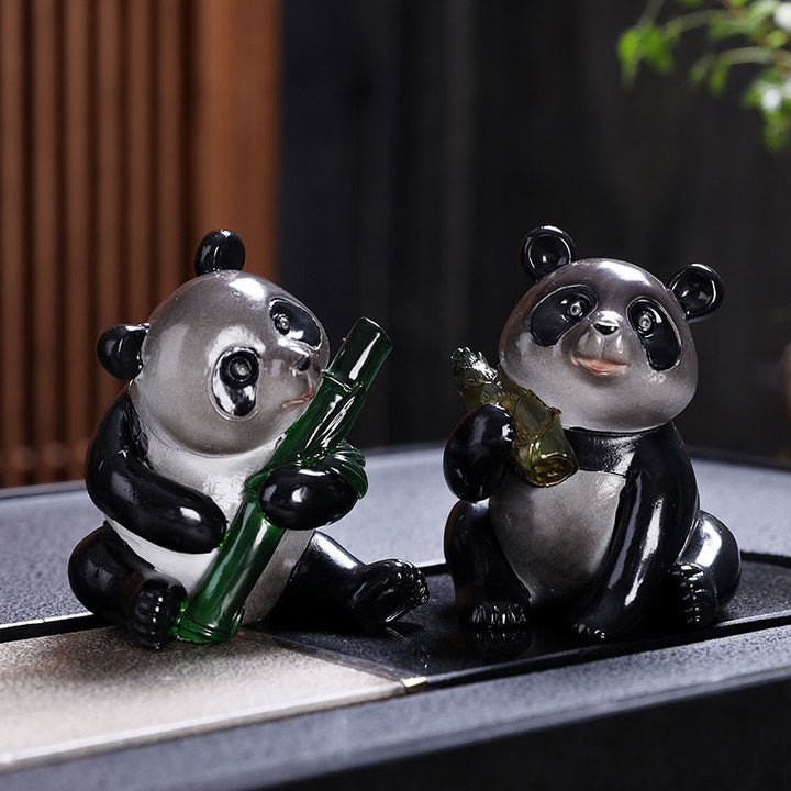 Buddha Stones Color Changing Small Cute Panda Bamboo Tea Pet Resin Home Figurine Decoration - 2Pcs(Panda Bamboo&Panda) - image 8