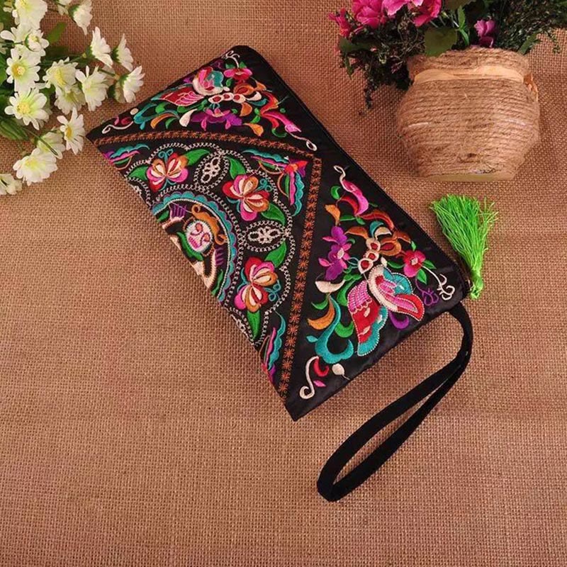 Buddha Stones Dragon Butterfly Cosmos Flower Embroidery Wallet Shopping Purse - Butterfly Flower 14*25cm - image 8