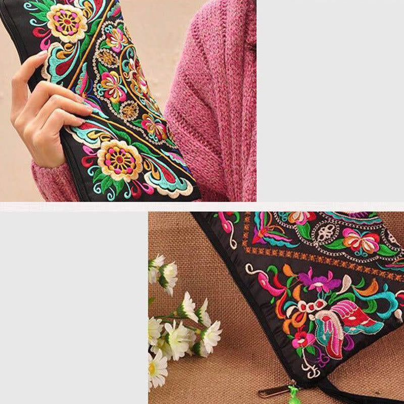 Buddha Stones Dragon Butterfly Cosmos Flower Embroidery Wallet Shopping Purse - image 15