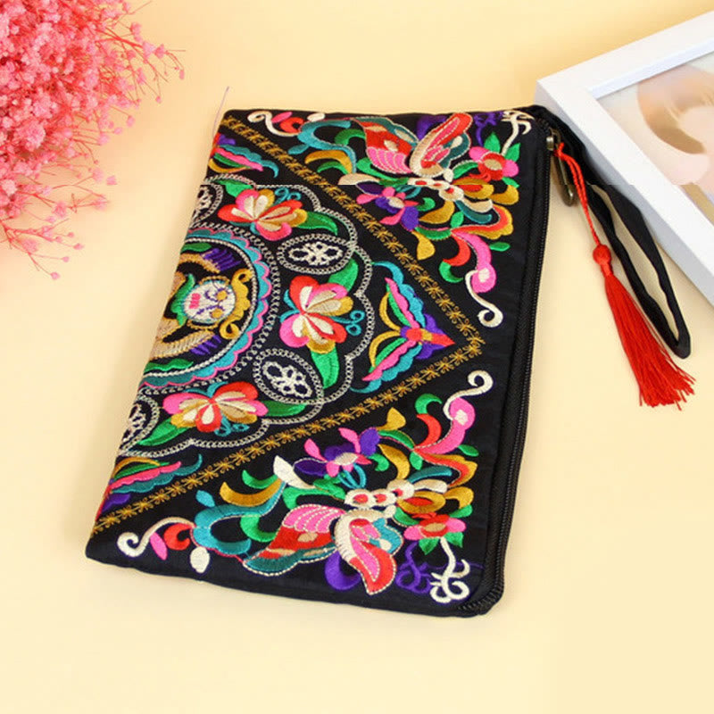 Buddha Stones Dragon Butterfly Cosmos Flower Embroidery Wallet Shopping Purse - image 9