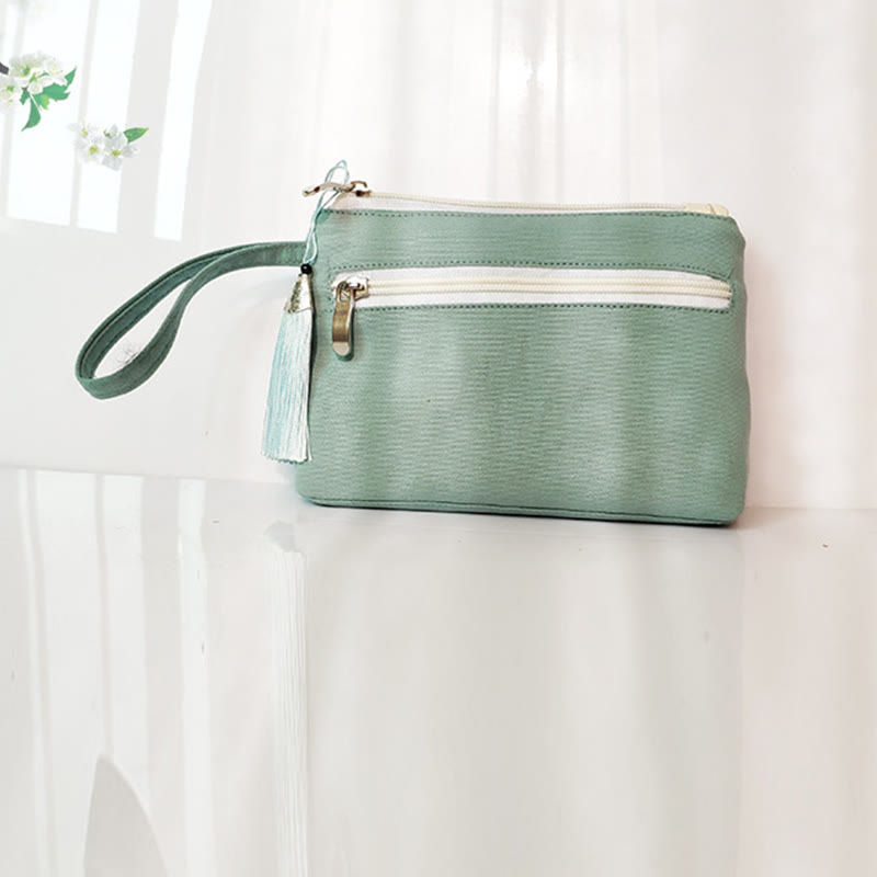 Buddha Stones Small Flower Plum Cherry Crane Peach Blossom Embroidery Canvas Wallet Shopping Purse - image 3