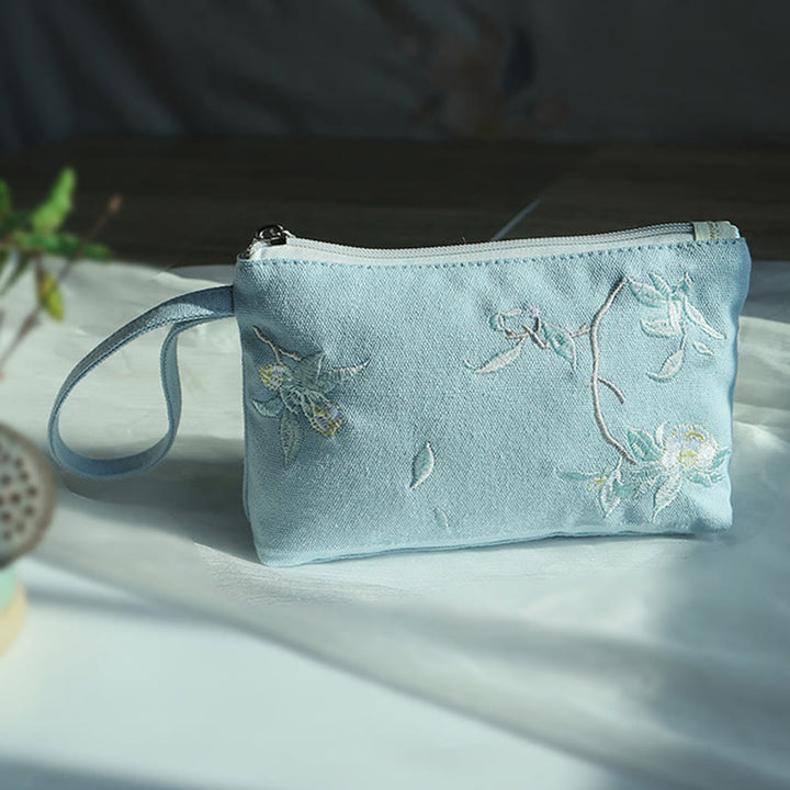 Buddha Stones Small Flower Plum Cherry Crane Peach Blossom Embroidery Canvas Wallet Shopping Purse - image 8