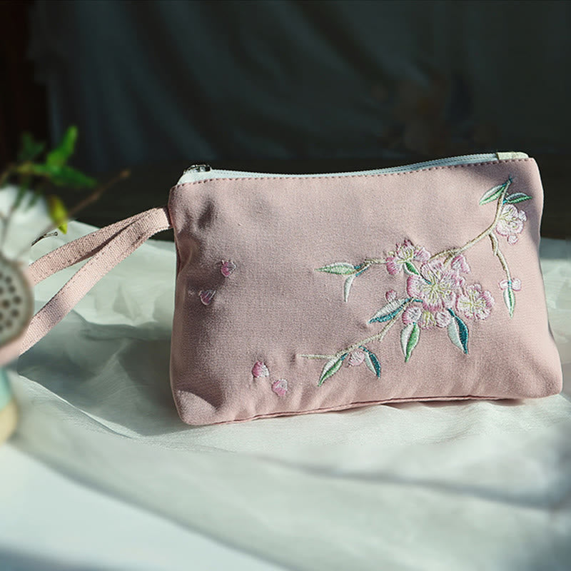 Buddha Stones Small Flower Plum Cherry Crane Peach Blossom Embroidery Canvas Wallet Shopping Purse - image 24
