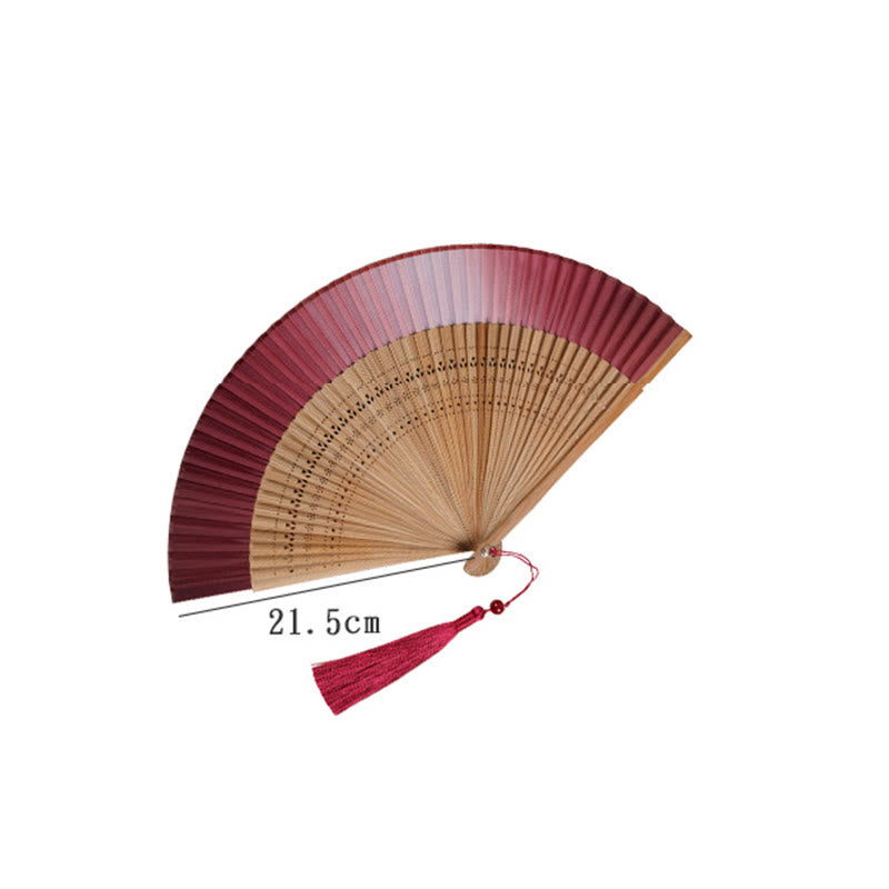 Buddha Stones Solid Color Gradient Hollow Engraved Handheld Bamboo Folding Fan - image 10